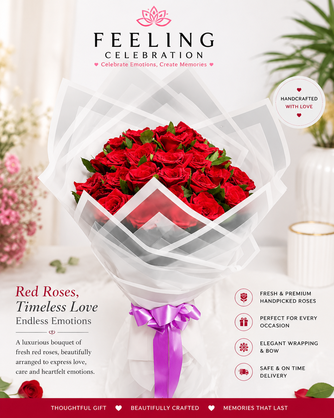 Crimson Romance Red Rose Bouquet