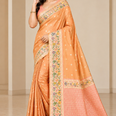 Soft Silk Saree with Floral Woven Border