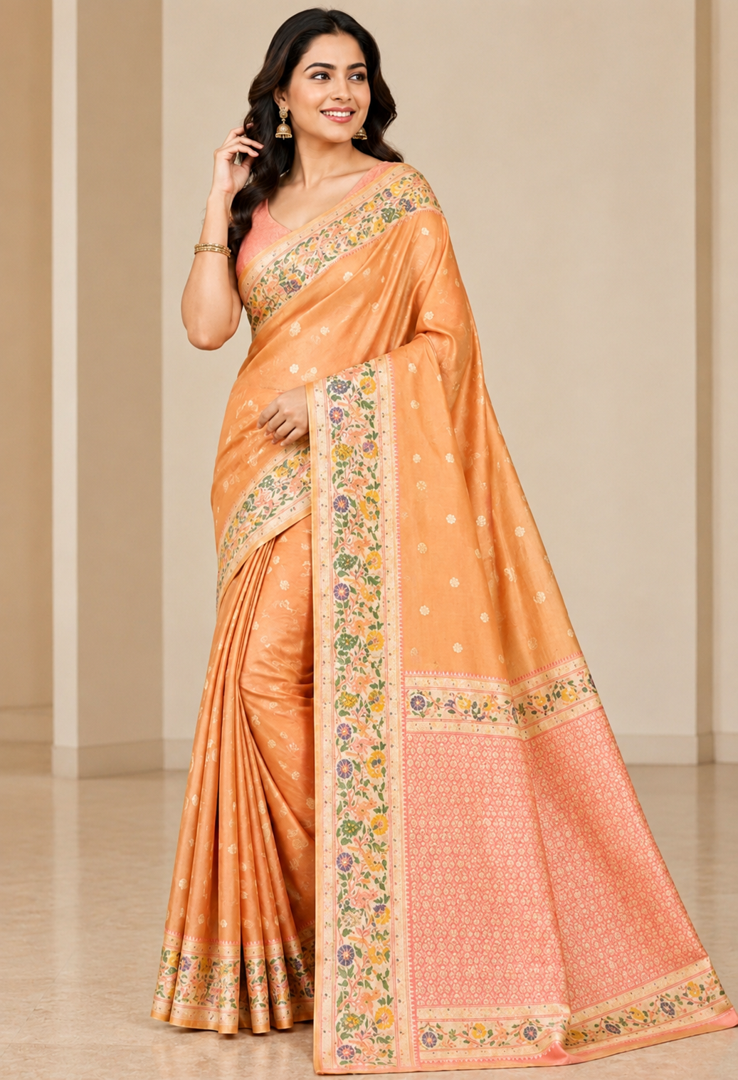 Soft Silk Saree with Floral Woven Border, Palmera Premium Soft Silk Saree