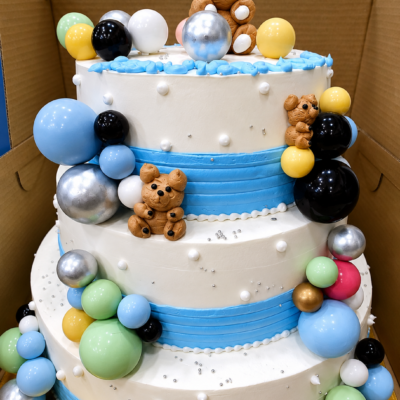 3 Tier Teddy Bear Balloon Theme Cake-4 pound