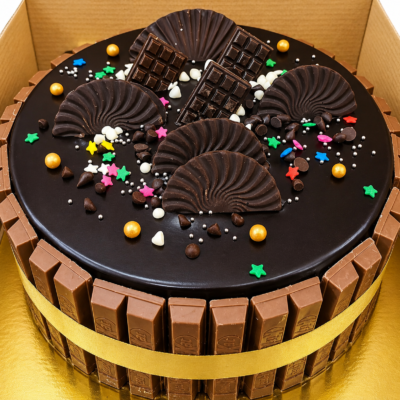 Chocolate cake with vibrant decorations