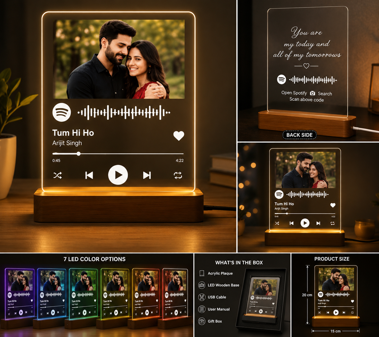 Personalized Spotify LED Acrylic Photo Frame with LED Base - Image 3
