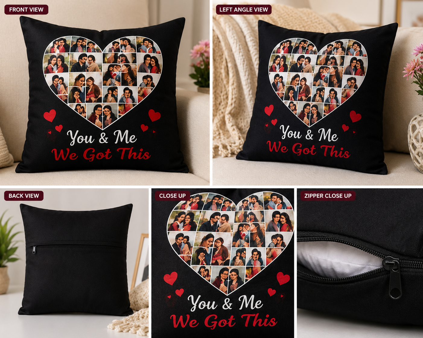 Personalized Heart Collage Photo Cushion - Image 3