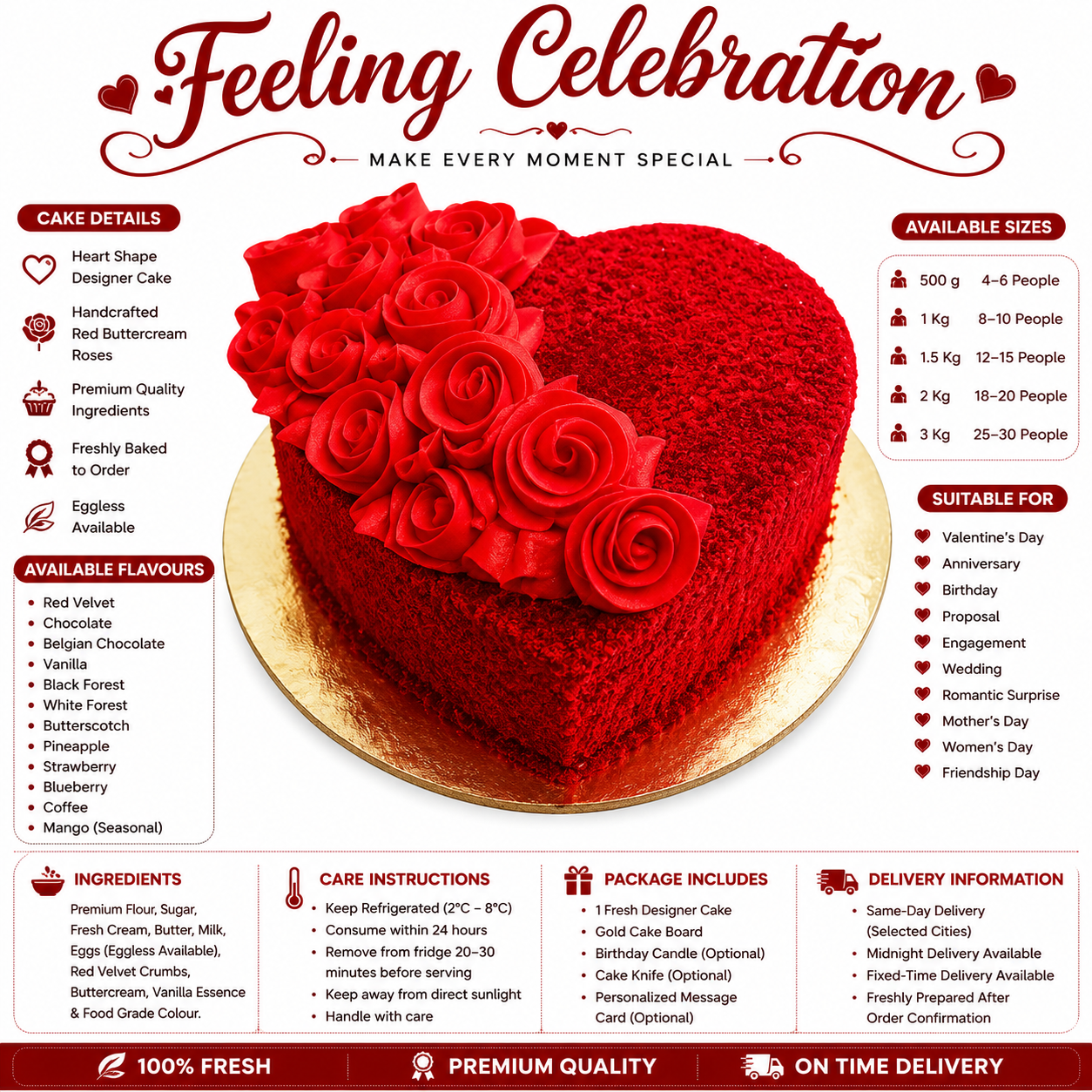 Heart Shape Red Rose Designer Cake - Image 2