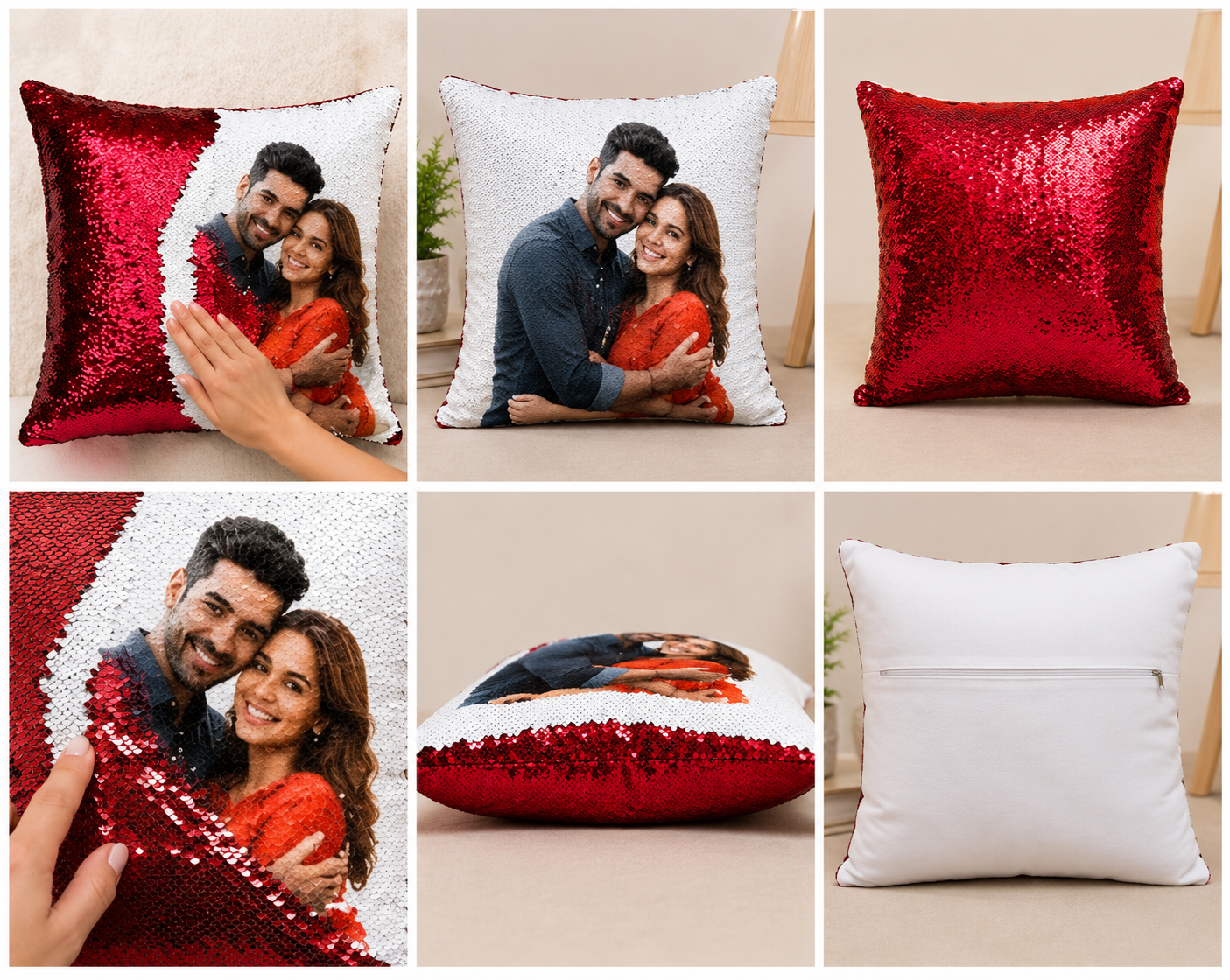 Personalized Magic Sequin Photo Cushion – Red - Image 3