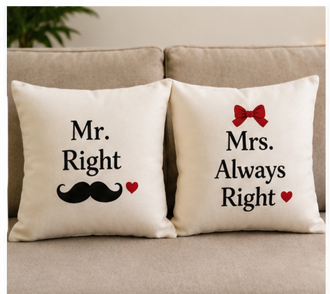 Mr. Right & Mrs. Always Right Couple Cushion Set