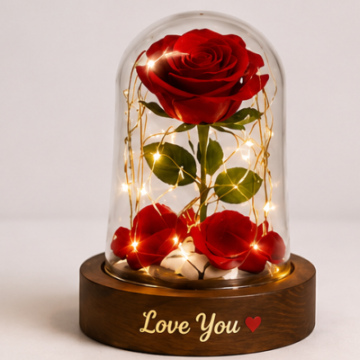 Romantic Eternal Rose LED Glass Dome – Love You Gift for Valentine, Anniversary & Birthday