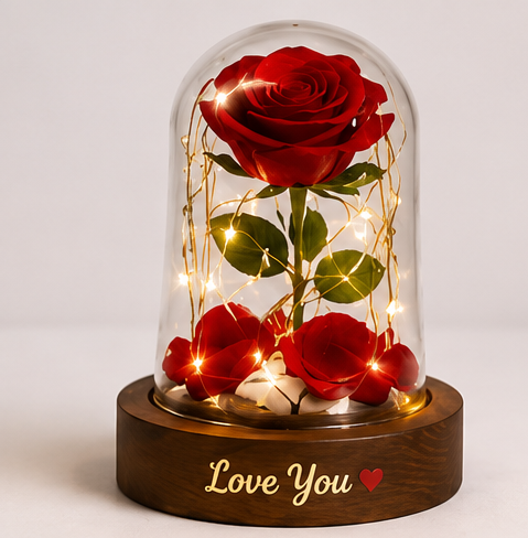 Romantic Eternal Rose LED Glass Dome – Love You Gift for Valentine, Anniversary & Birthday
