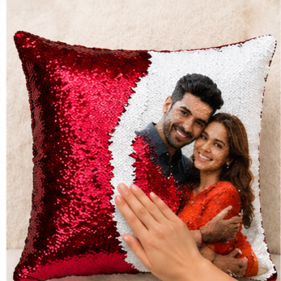 Personalized Magic Sequin Photo Cushion – Red
