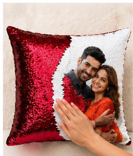 Personalized Magic Sequin Photo Cushion – Red
