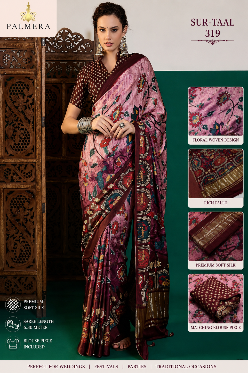 Palmera Sur-Taal 319 Premium Soft Silk Saree with Floral Print, Palmera Sur-Taal 319 Soft Silk Saree, Floral Printed Designer Saree