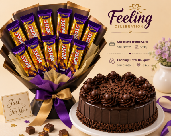 ChatGPT Image Jul 26, 2026, 08_39_56 PM Chocolate Truffle Cake with Cadbury 5 Star Chocolate Bouquet