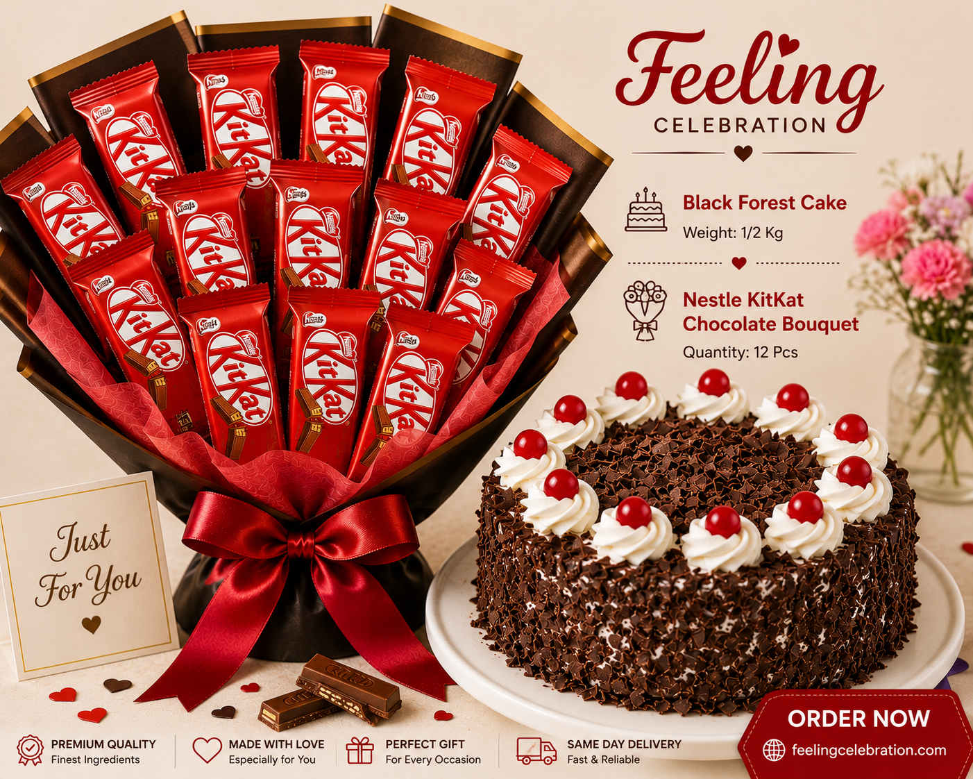 🍰Black Forest Cake with KitKat Chocolate Bouquet - Image 2