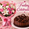Pink Rose & Lily Bouquet with Chocolate Cake