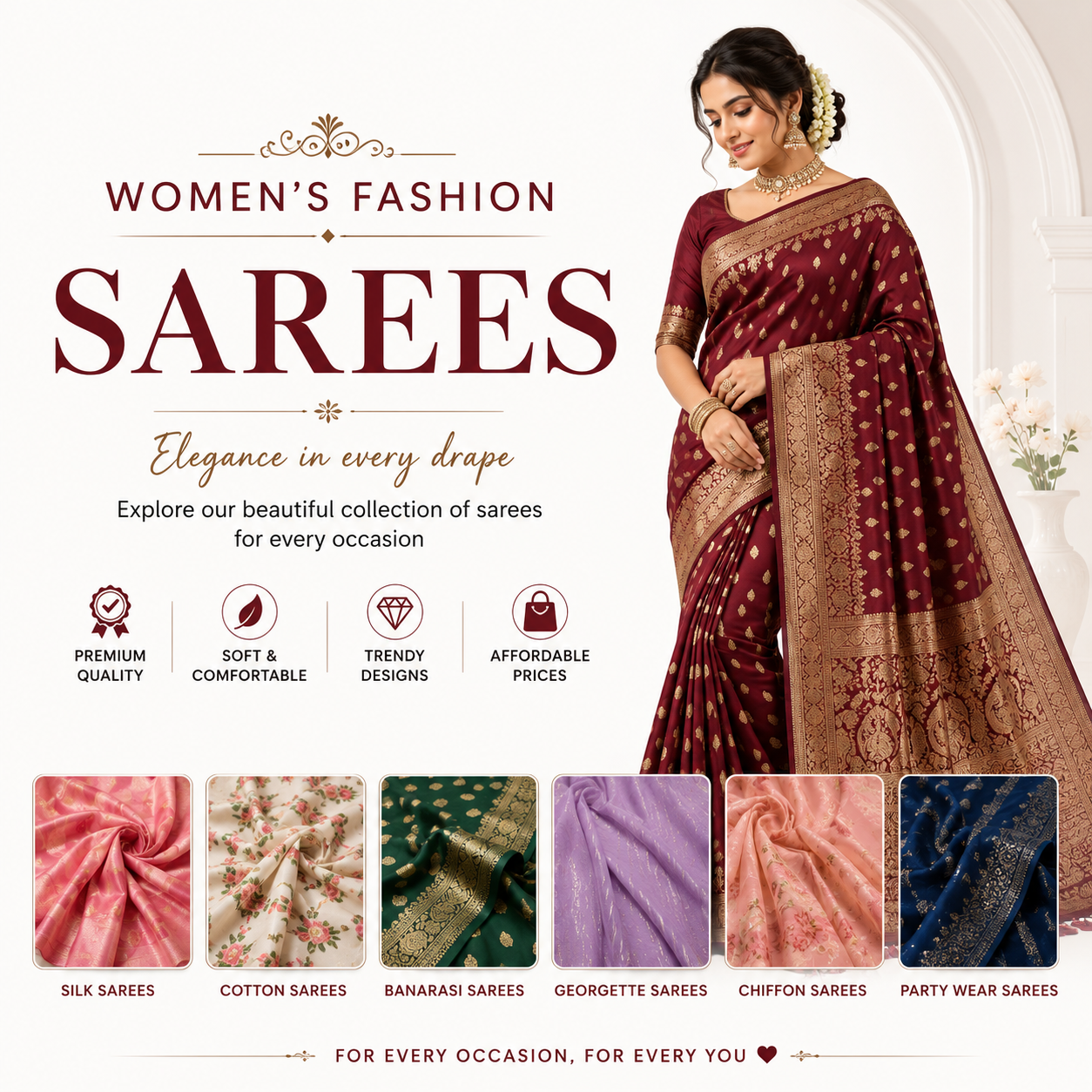 Elegant White Floral Printed Saree with Designer Border