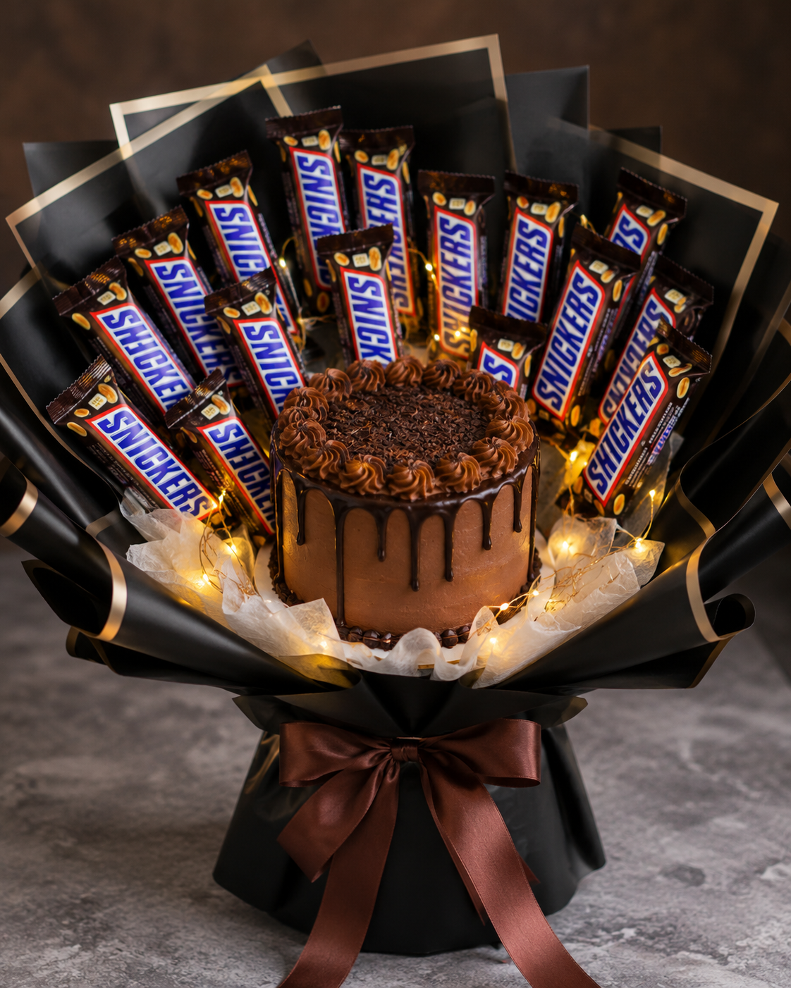 ChatGPT Image Jul 27, 2026, 05_06_32 PM Premium Chocolate Cake & Snickers Chocolate Bouquet Gift