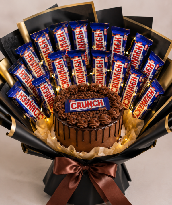 ChatGPT Image Jul 27, 2026, 05_14_39 PM Premium Crunch Chocolate Bouquet with Chocolate Cake