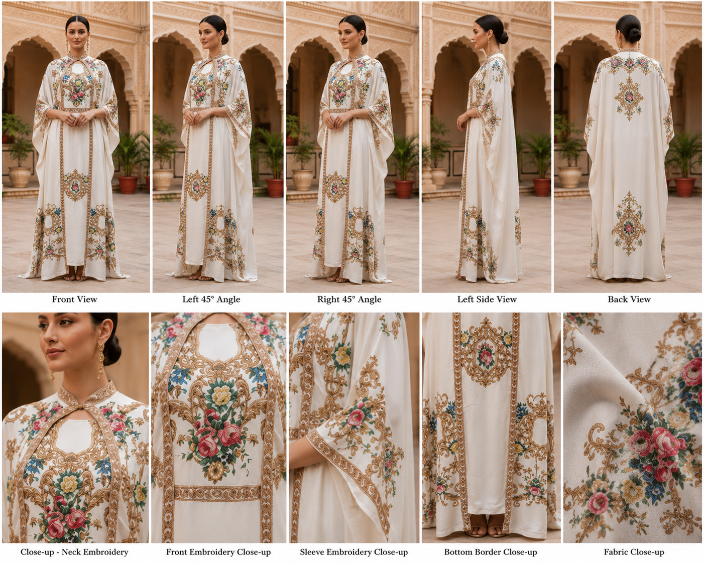 Premium White Floral Printed Kaftan Style Ethnic Dress for Women - Image 2