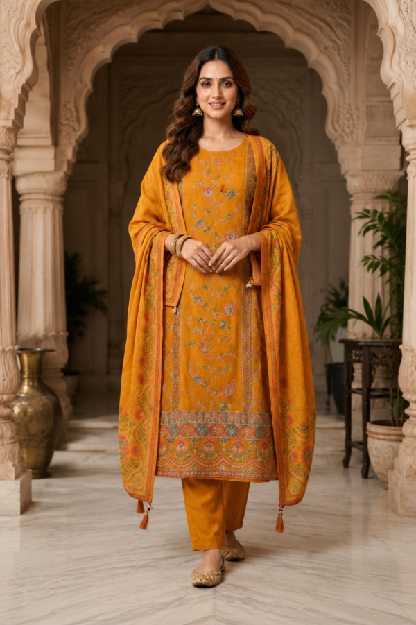 ChatGPT Image Jul 27, 2026, 07_15_31 PM Mustard Embroidered Cotton Kurta Pant Set with Printed Dupatta for Women