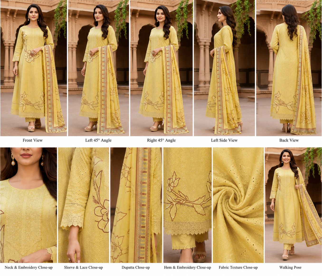 Pastel Yellow Embroidered Anarkali Kurta Set with Printed Dupatta for Women - Image 2