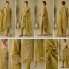 Olive Green Floral Embroidered Kurta Pant Set with Designer Organza Dupatta for Women