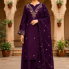 Purple Embroidered Kurta Pant Set with Designer Dupatta for Women