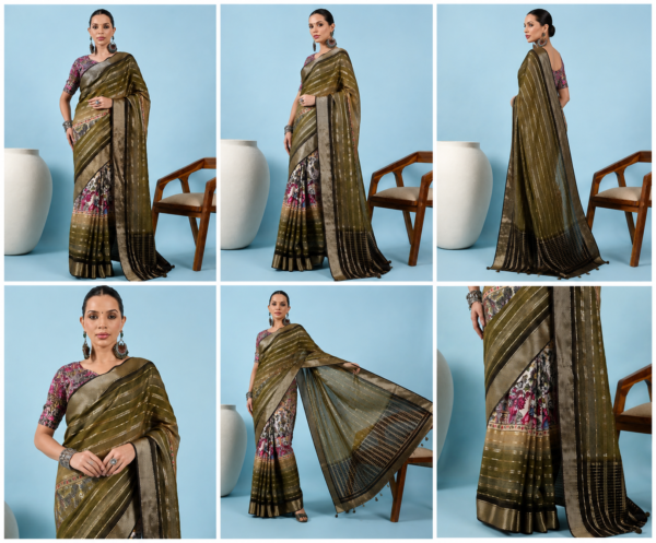 Palmera Bela 117 Olive Green Designer Saree