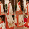 Palmera Ivory White Designer Saree with Red Zari Border