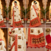 Palmera Cream Floral Designer Saree with Red Border