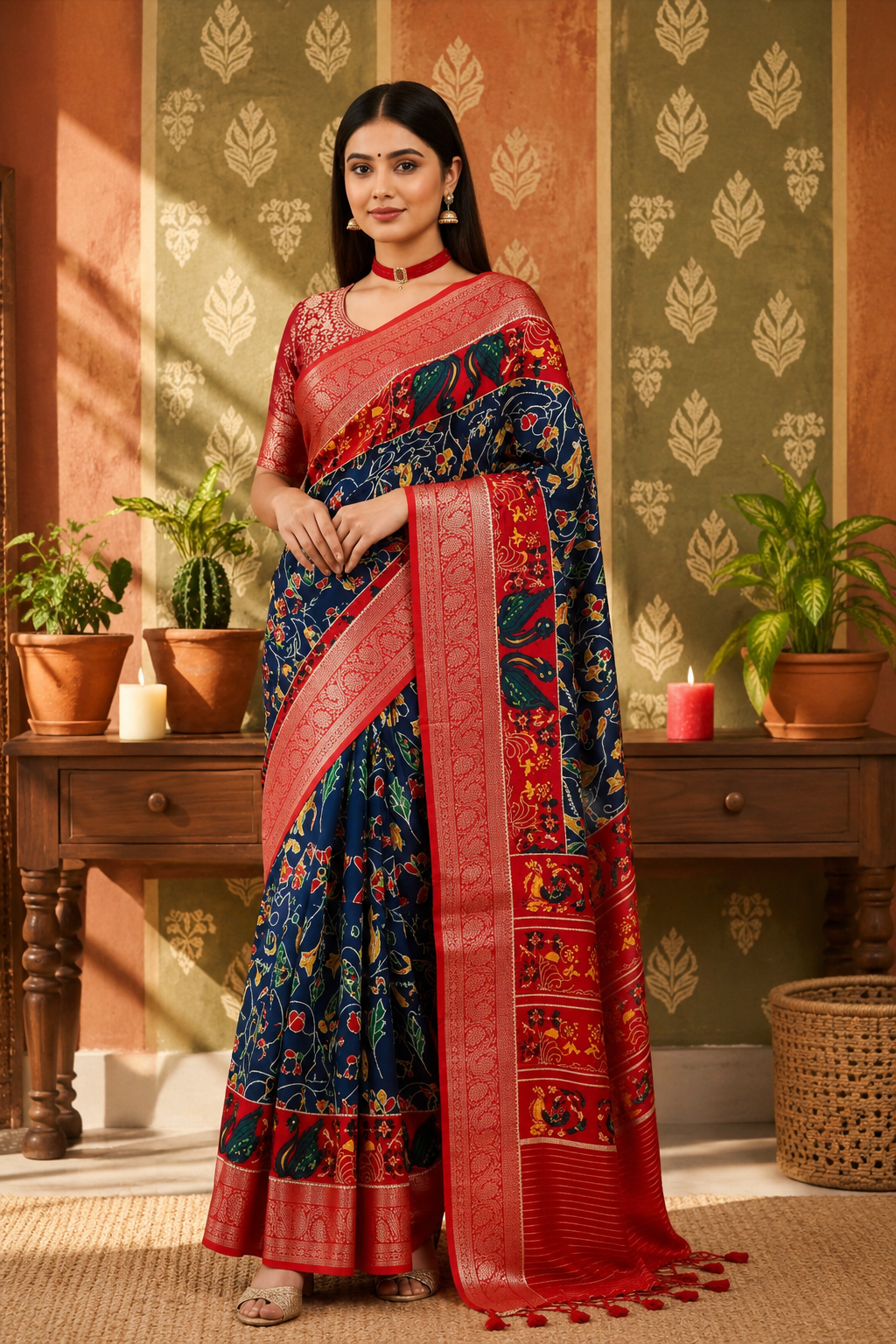 Palmera Navy Blue Floral Designer Saree