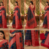 Palmera Navy Blue Floral Designer Saree with Red Border
