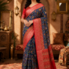 ChatGPT Image Jul 27, 2026, 10_08_01 AM Navy Blue Printed Silk Blend Saree with Red Woven Border
