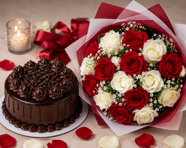 ChatGPT Image Jul 28, 2026, 05_40_40 PM Chocolate Cake with Red & White Rose Bouquet Combo
