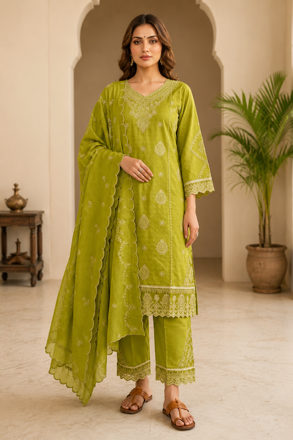 Lime Green Embroidered Kurta Set