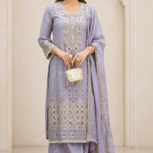 Lavender Embroidered Kurta Set with Dupatta