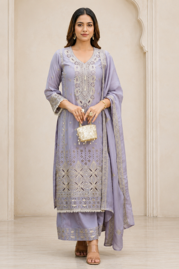 Lavender Embroidered Kurta Set with Dupatta