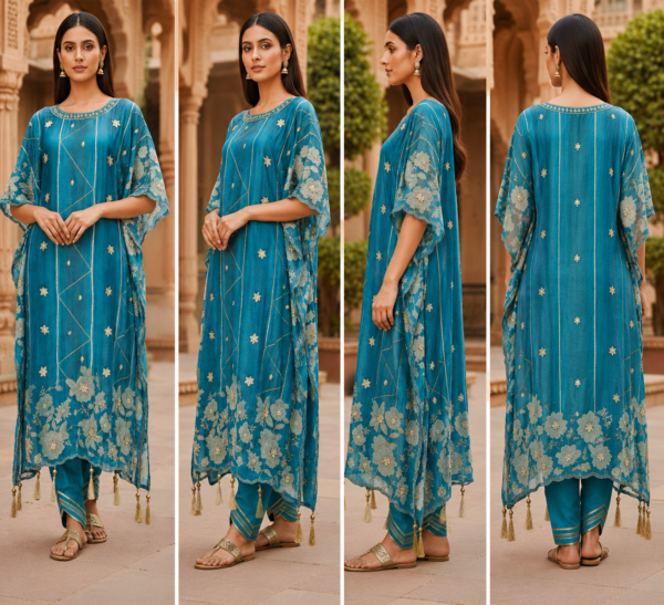 ChatGPT Image Jul 28, 2026, 09_47_44 AM Ajmera Teal Embroidered Kaftan Kurta Set for Women