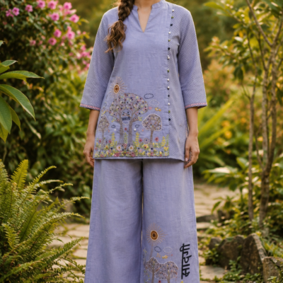 Premium Lavender Printed Kurta Palazzo Set for Women