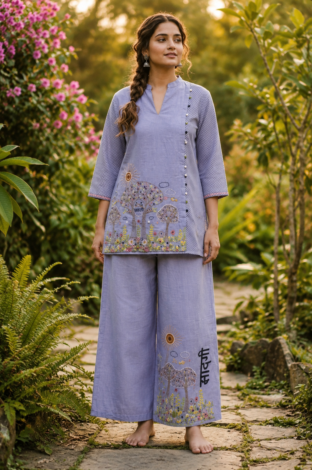 Premium Lavender Printed Kurta Palazzo Set for Women