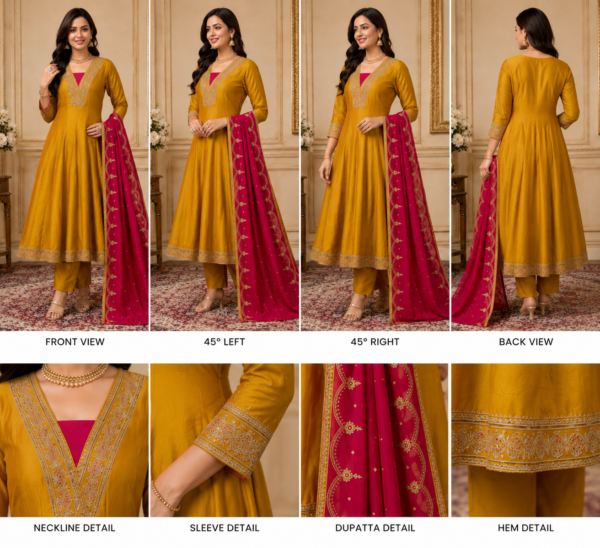 ChatGPT Image Jul 29, 2026, 03_51_21 PM Premium Mustard Yellow Embroidered Anarkali Suit Set with Magenta Dupatta
