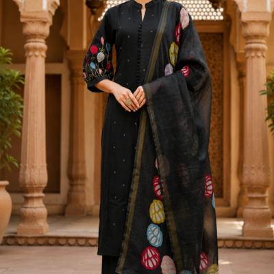 Premium Black Embroidered Kurta Palazzo Set with Designer Printed