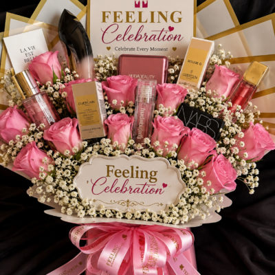 Luxury Pink Rose Makeup Bouquet Gift Hamper