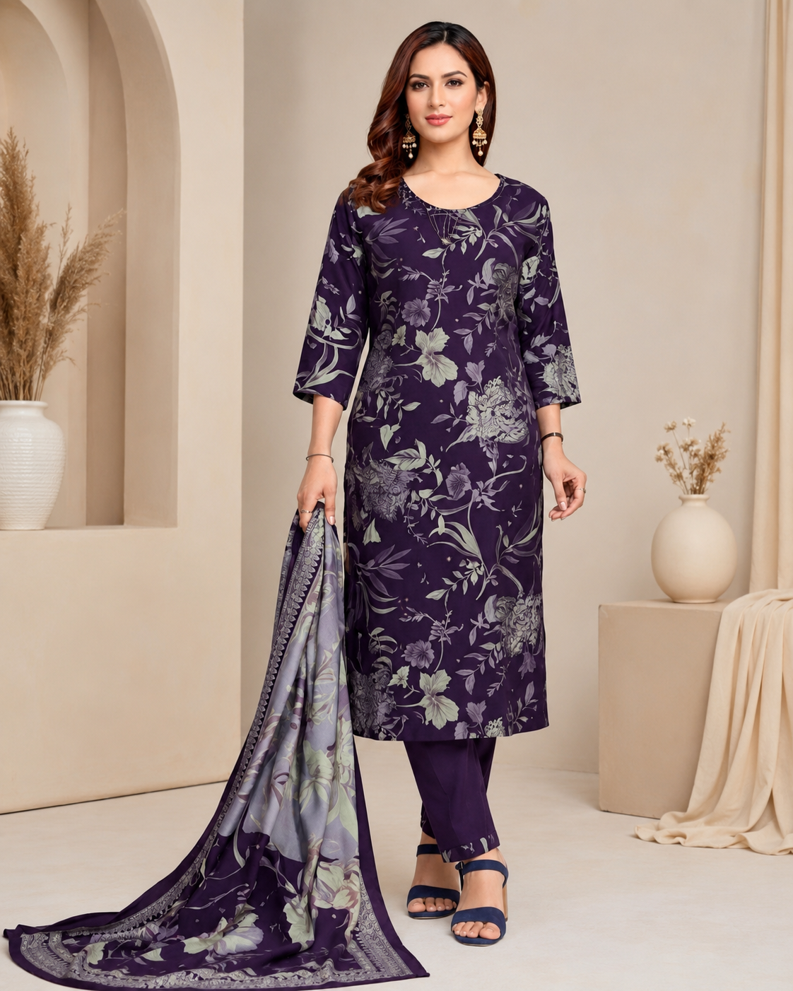 ChatGPT Image Jul 29, 2026, 07_04_55 PM Premium Navy Blue Floral Printed Kurta Pant Set with Dupatta