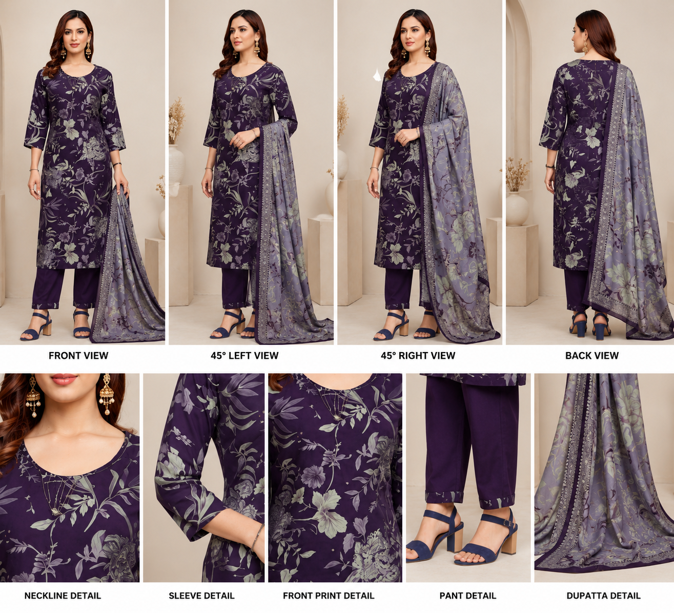 ChatGPT Image Jul 29, 2026, 07_04_59 PM Premium Navy Blue Floral Printed Kurta Pant Set with Dupatta - Image 2