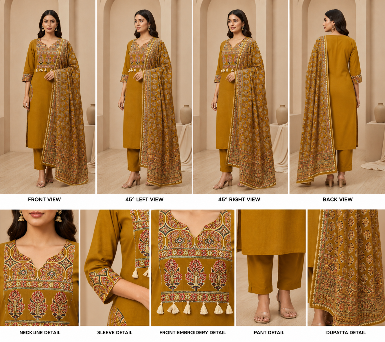 Premium Mustard Printed Kurta Pant Set with Designer Dupatta - Image 2