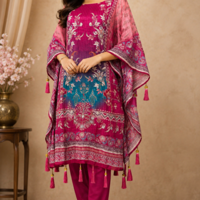 Premium Magenta Floral Printed Kurta Set with Dupatta