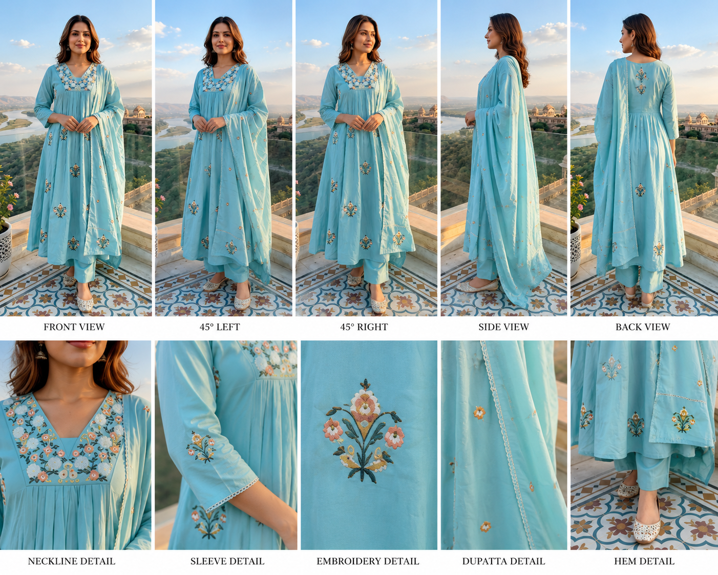 Premium Sky Blue Embroidered Anarkali Kurta Set with Dupatta - Image 2