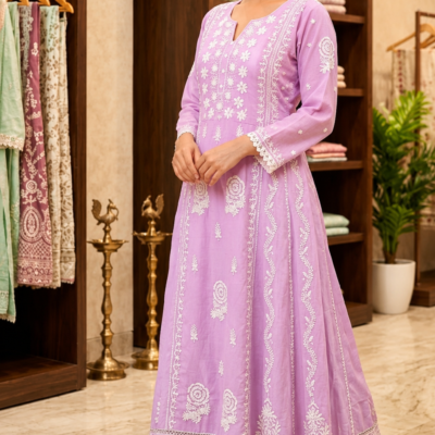 Premium Lavender Embroidered Anarkali Kurta Set