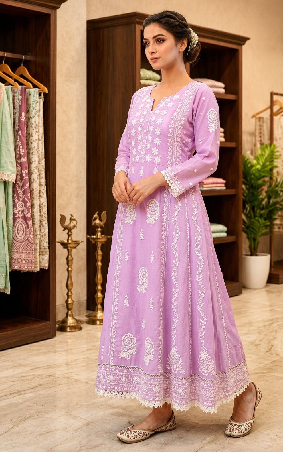 Premium Lavender Embroidered Anarkali Kurta Set, Premium Lavender Embroidered Anarkali Kurta Set for Women