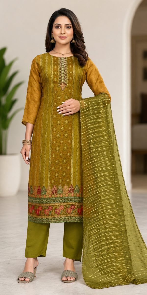 ChatGPT Image Jul 29, 2026, 09_21_56 AM Premium Olive Green Printed Kurta Set with Striped Dupatta